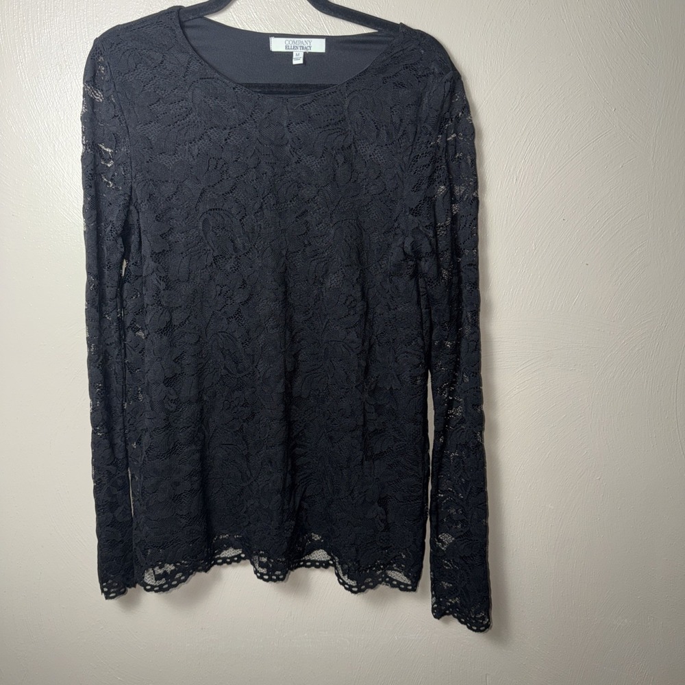 Women's Black Long Sleeve Blouse with Lace Sleeves - Size M Dark Academia Gothic